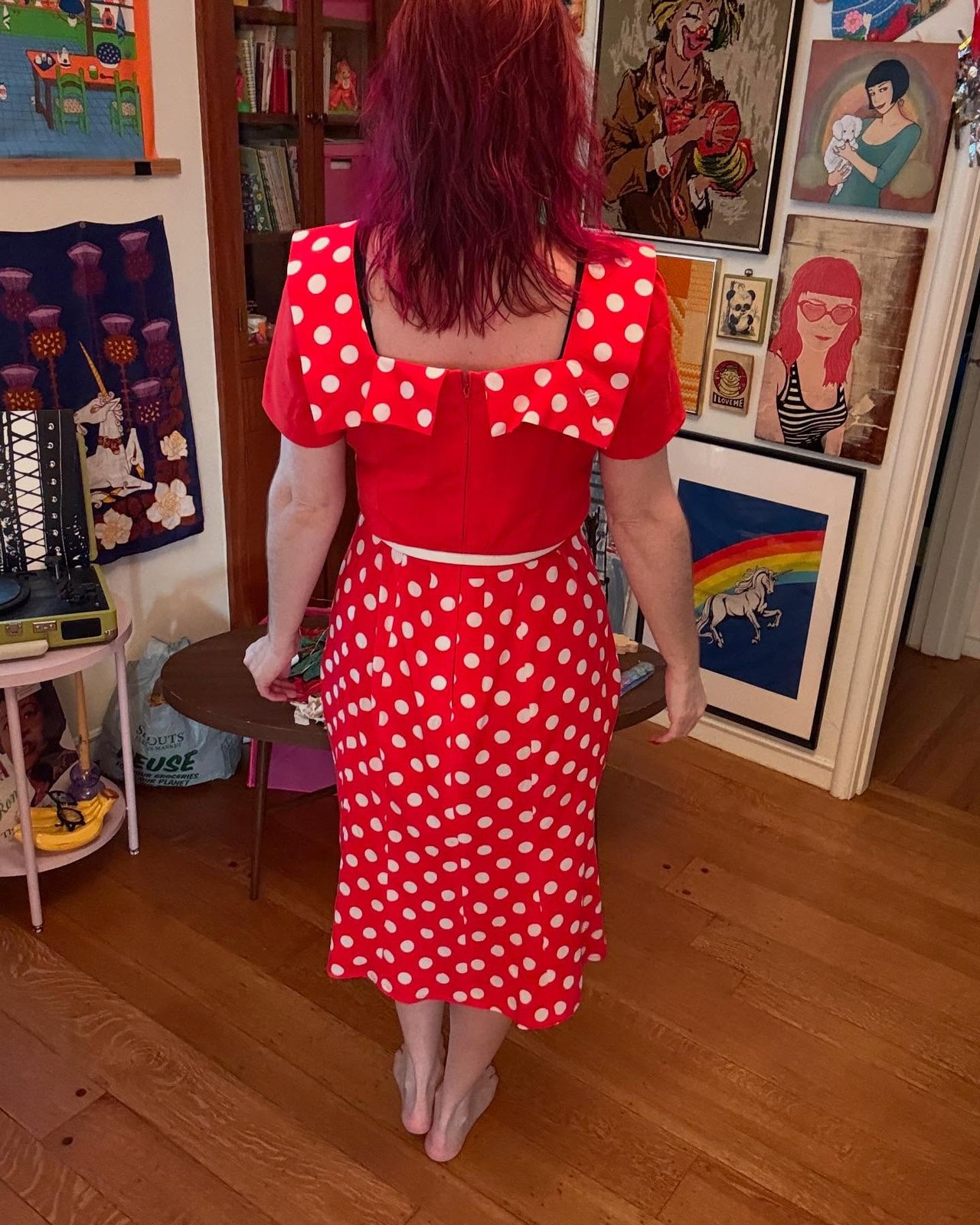 Worn, back view, full length